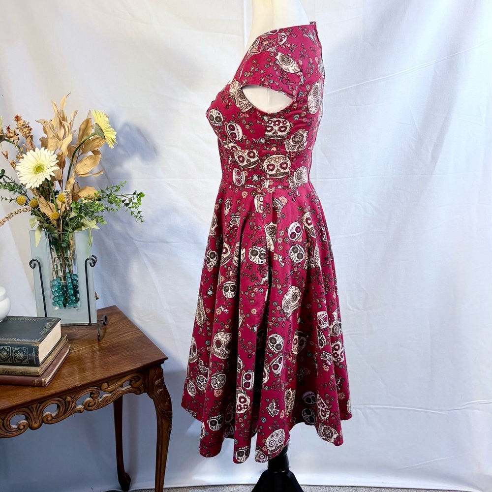 Hell Bunny Sasha Red Sugar Skull Fit Flare Rockabilly Dress XS🧡 - Picture 7 of 12
